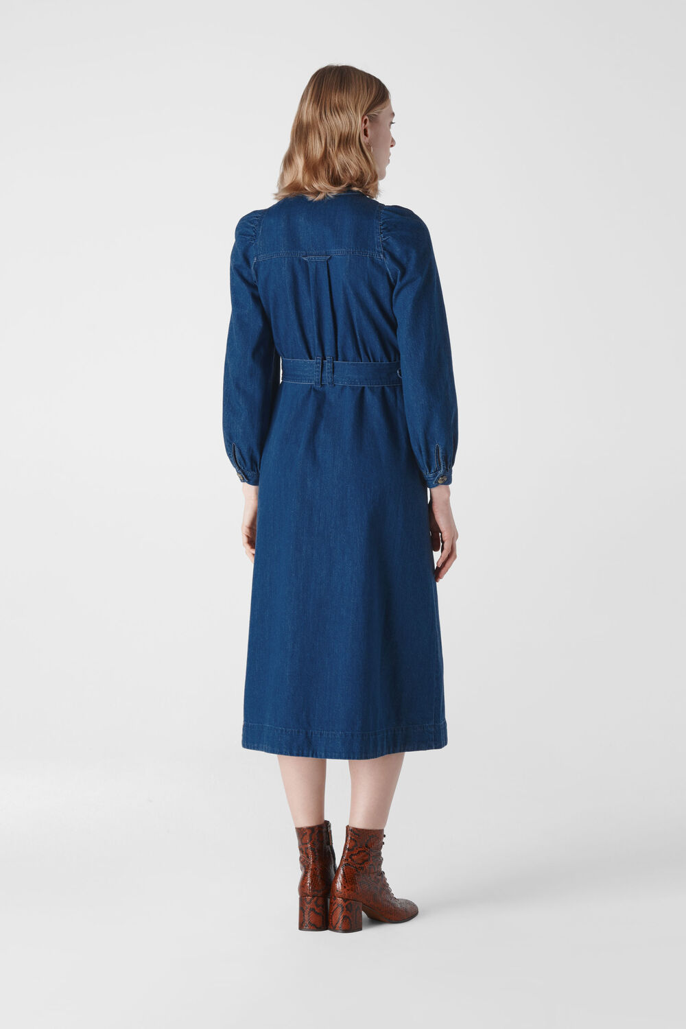 Denim Belted Midi Dress Denim