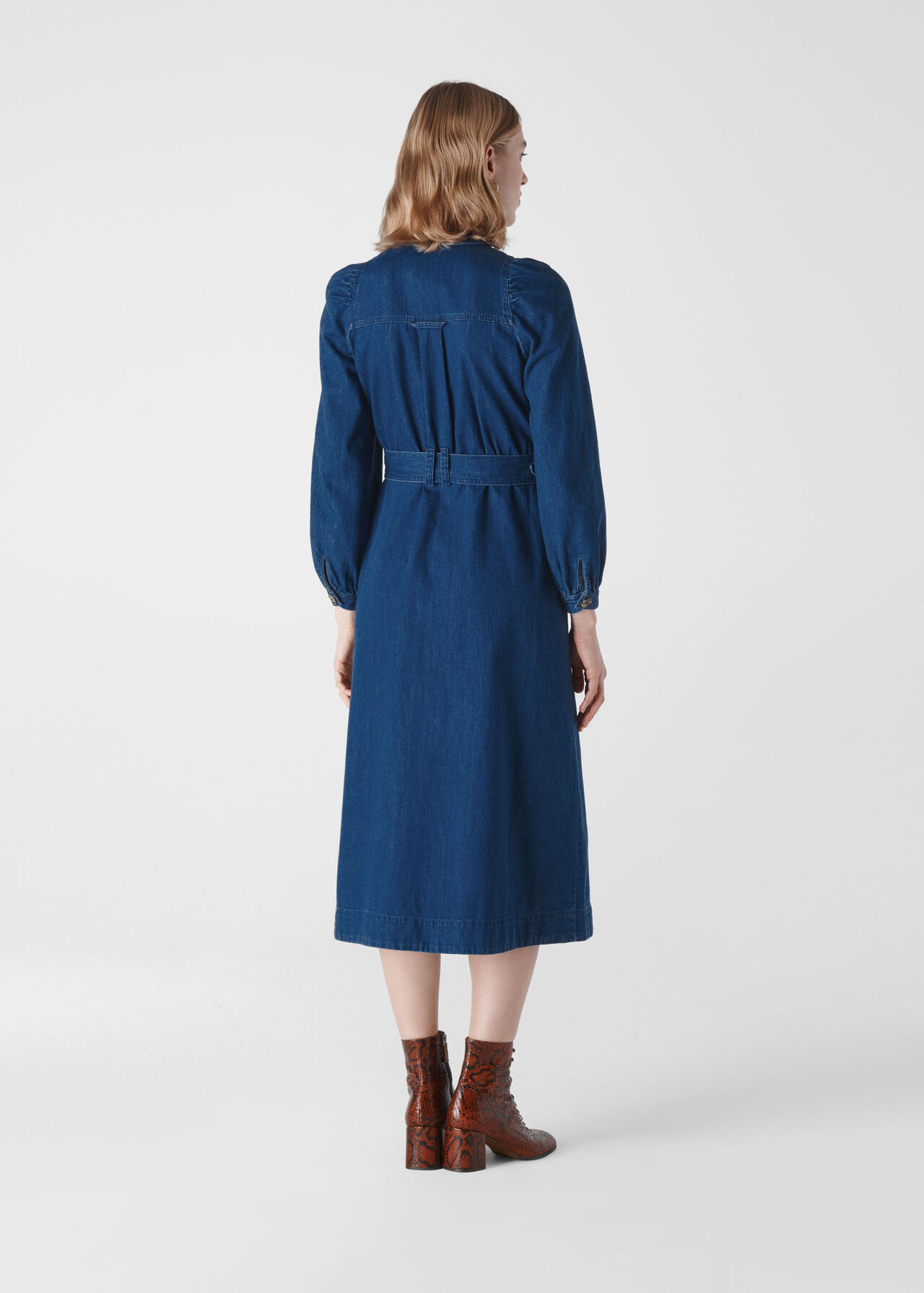 Denim Belted Midi Dress Denim