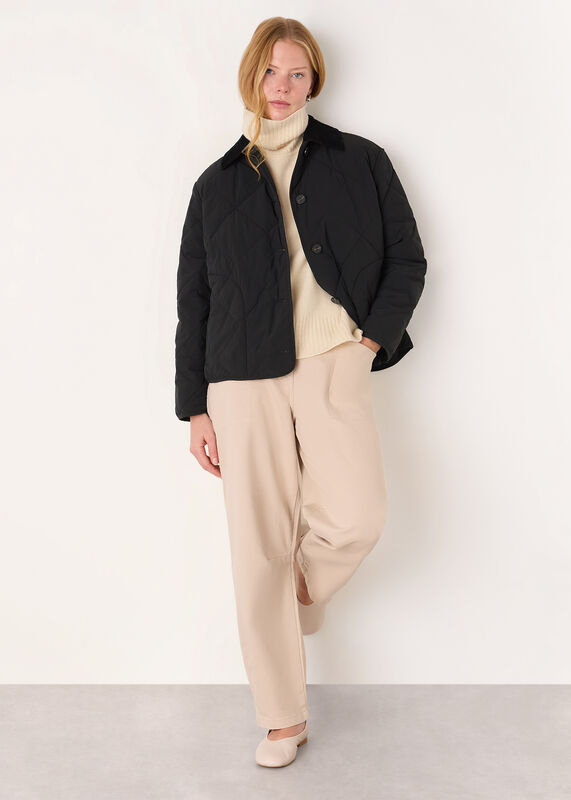 Black Short Quilted Cord Collar Coat