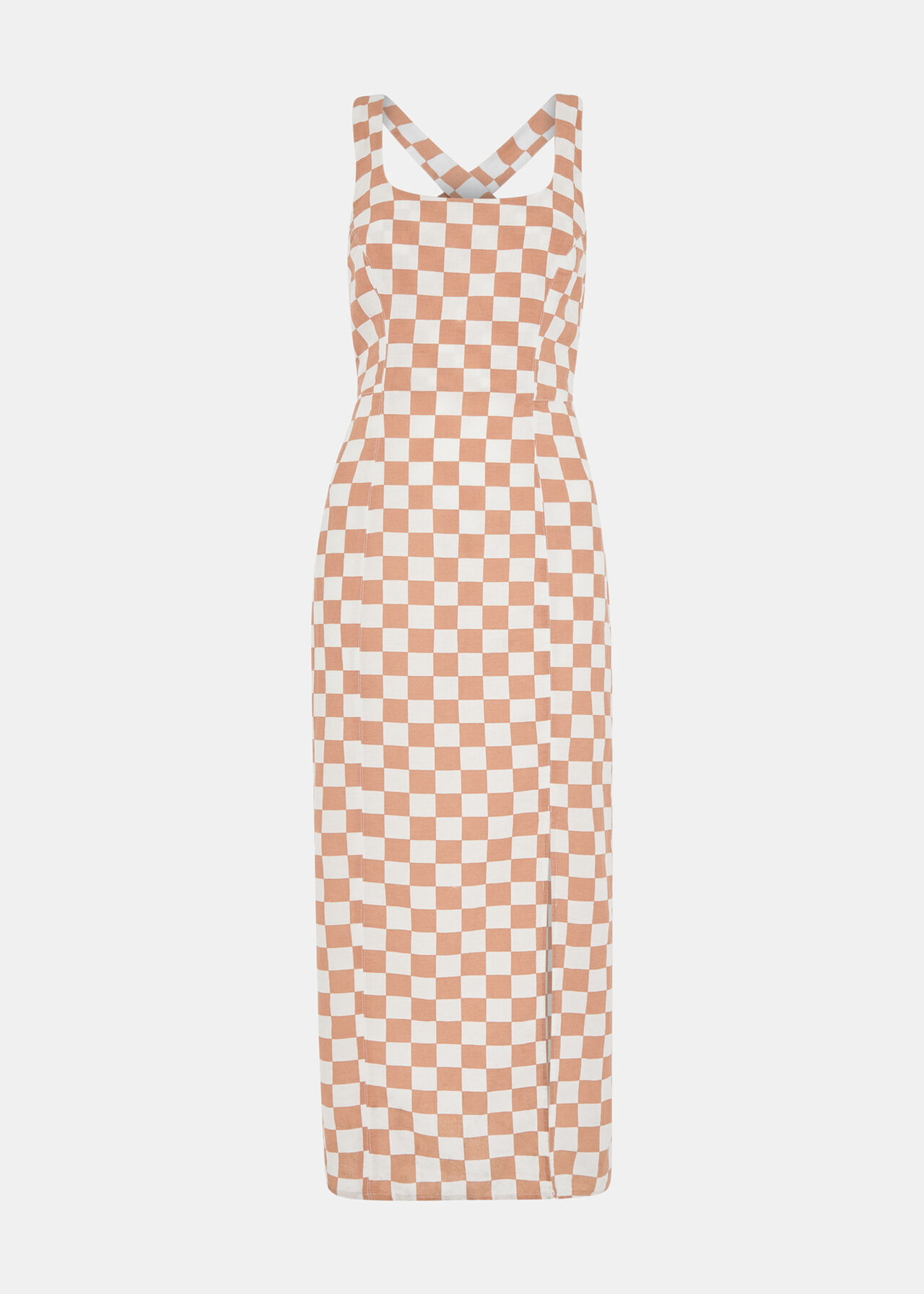 Linen Blend Checkerboard Dress