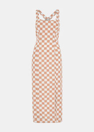 Linen Blend Checkerboard Dress