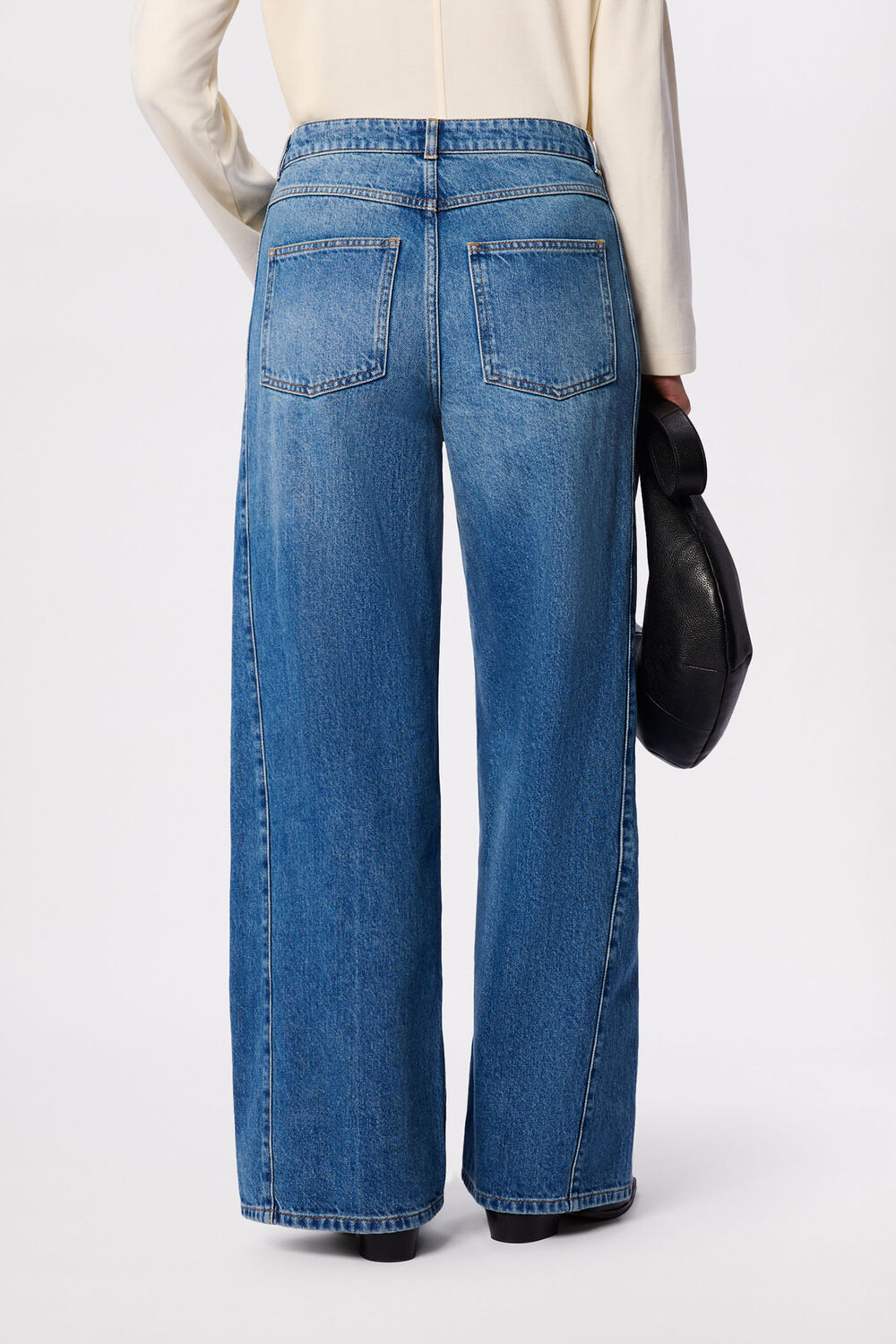 Light Wash Panel Detail Wide Leg Jean