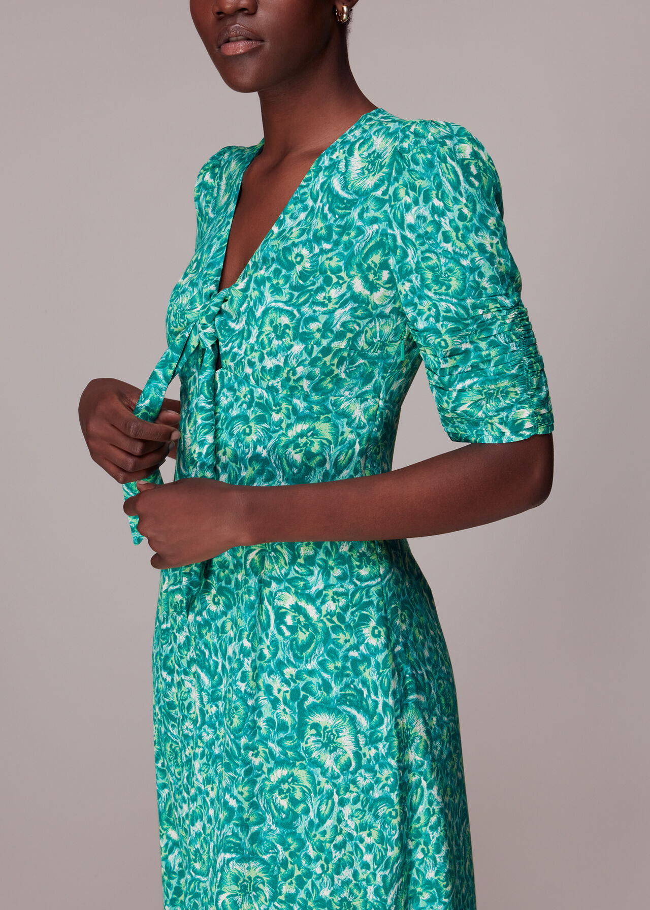 Clouded Floral Tie Midi Dress