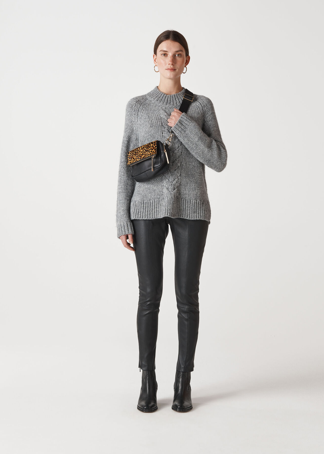 Oversized Cable Alpaca Sweater Grey Marl