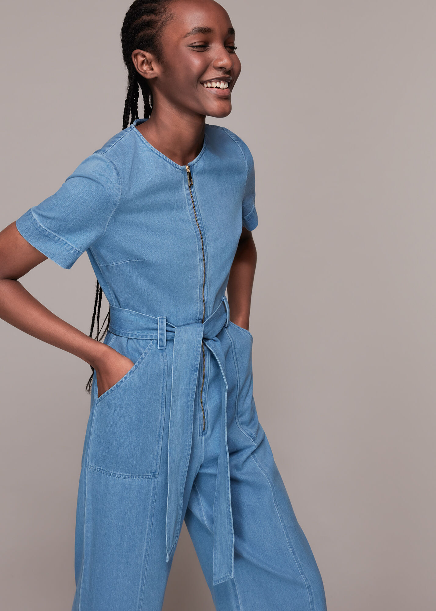 Denim Short Sleeve Denim Jumpsuit 
