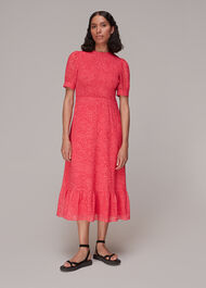 Shirred Checkerboard Dress