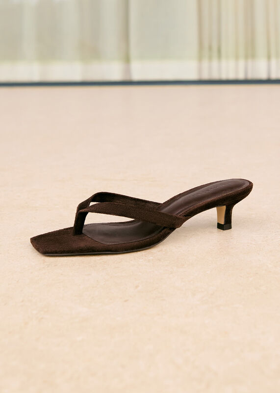 Chocolate Suede Toe Post Heeled Mule