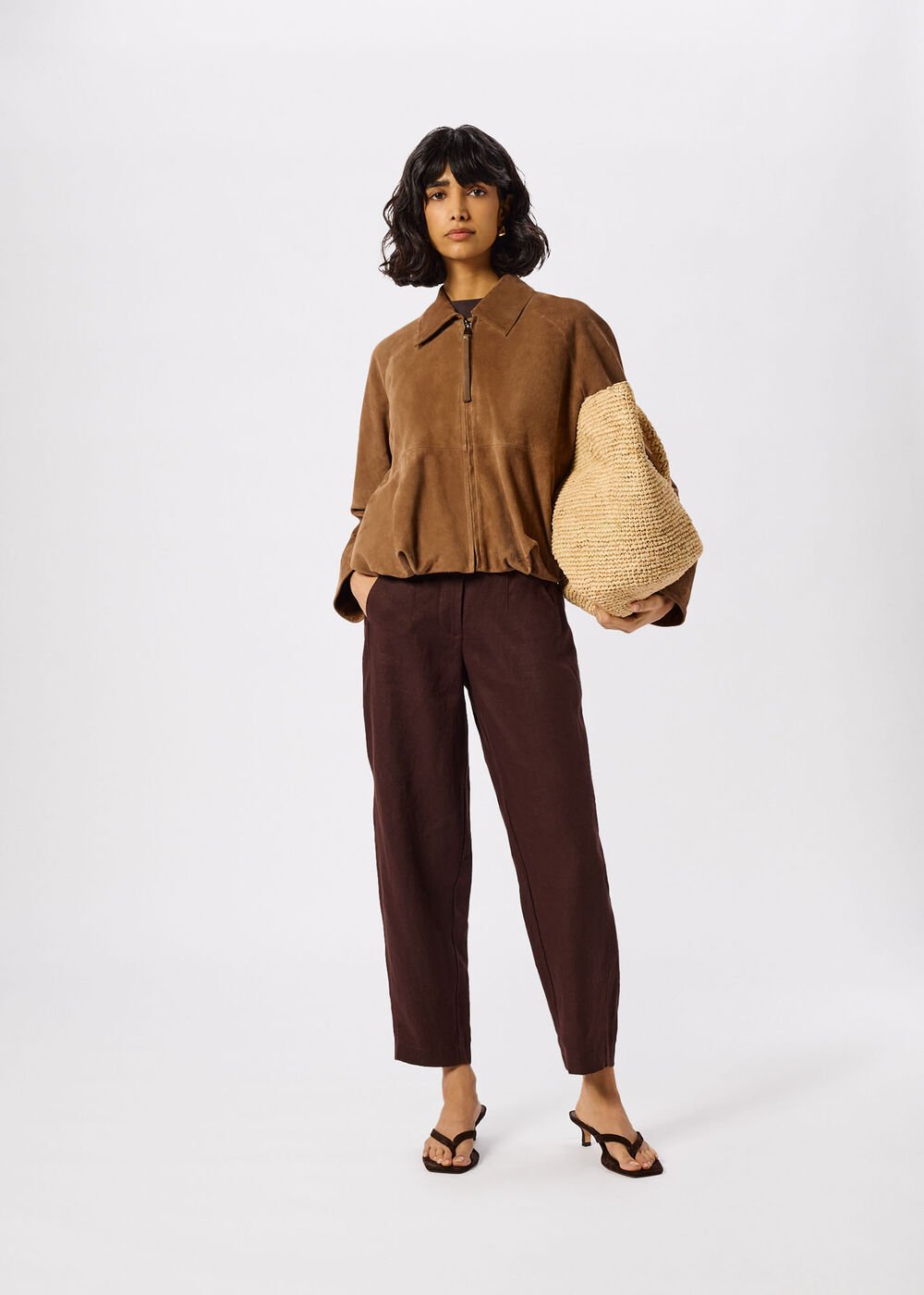 Petite Linen Barrel Leg Trouser