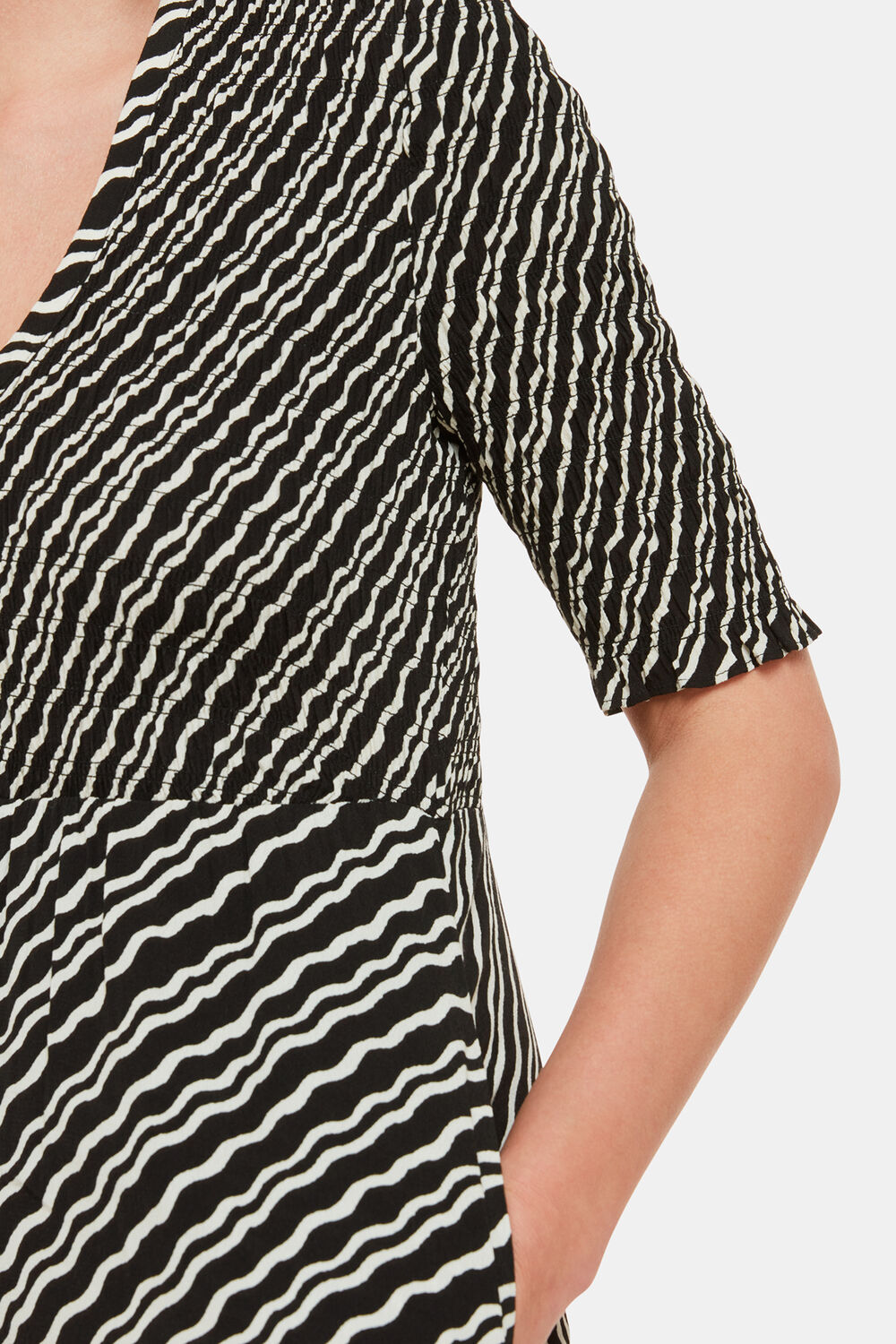 Diagonal Ripple Shirred Dress