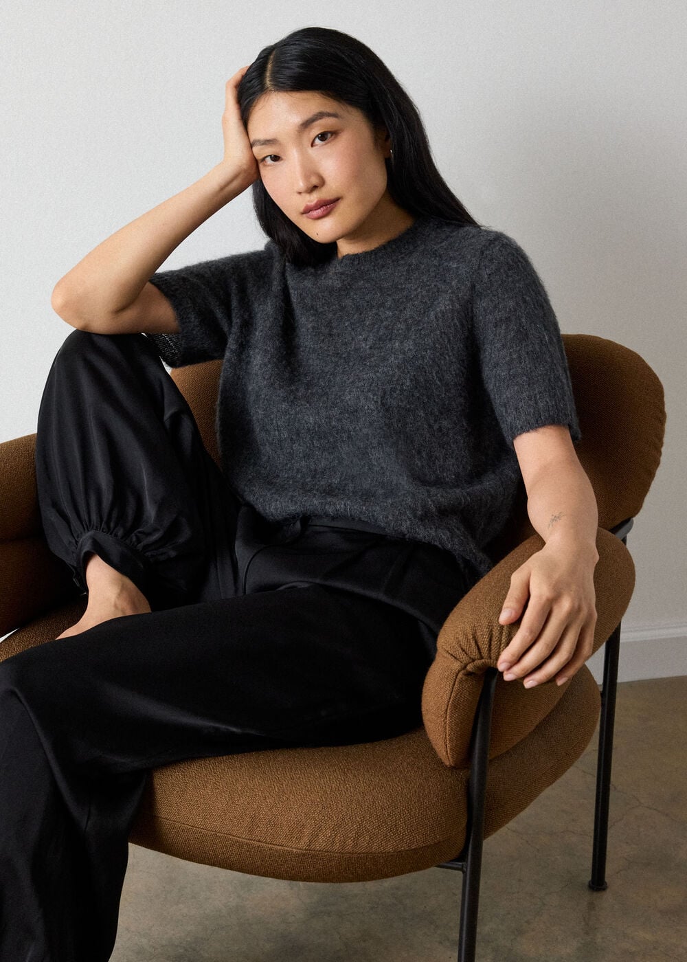 Dark Grey Alpaca Mix Knitted Tee