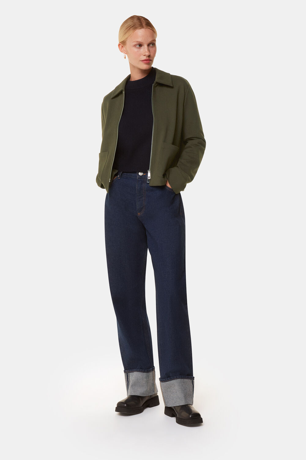 Khaki Marla Ponte Zip Through Jacket