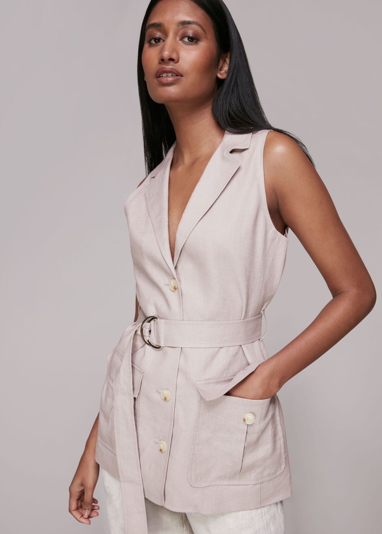 Linen Belted Waistcoat