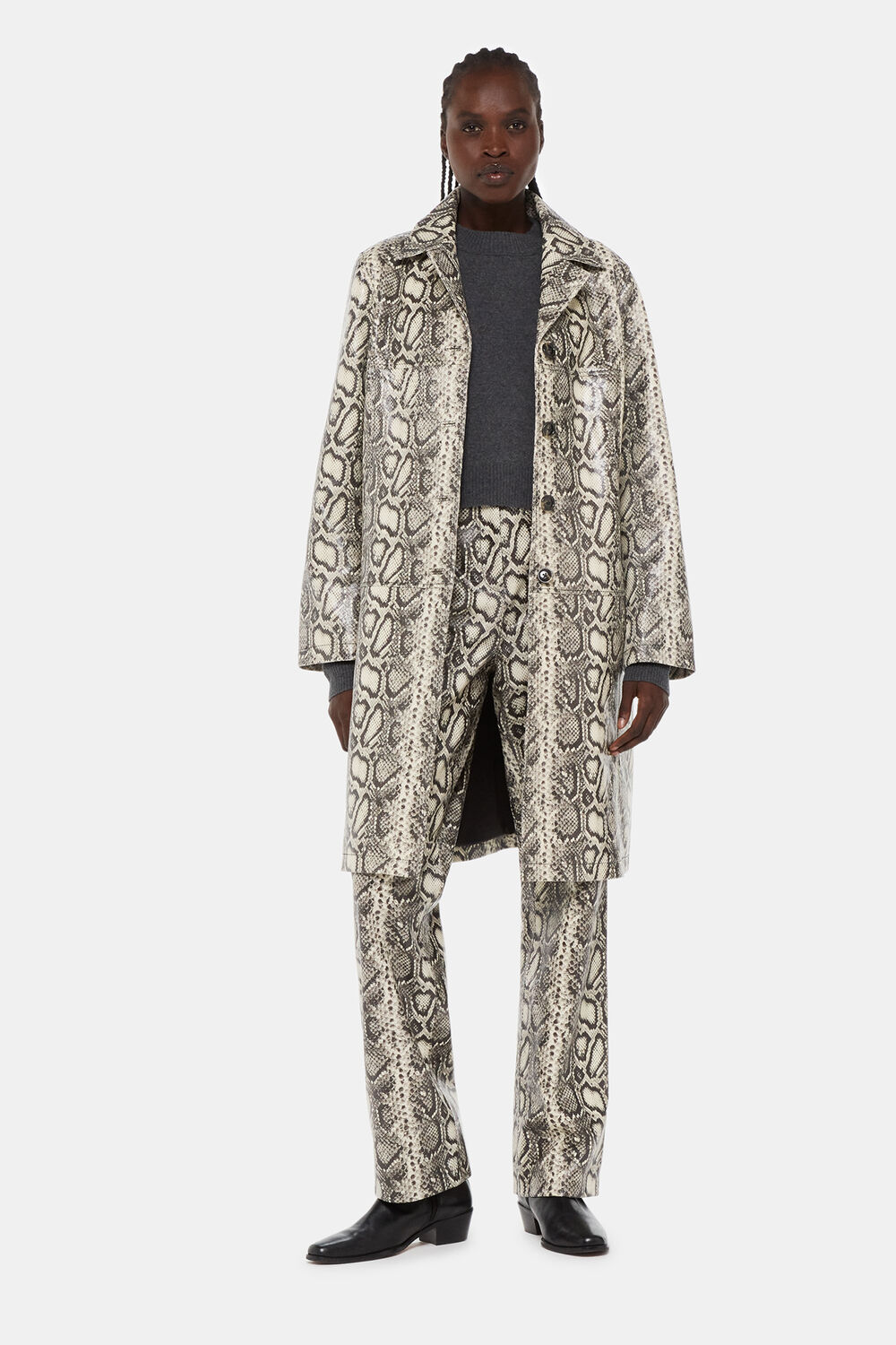 Iyana Snake Print Leather Coat