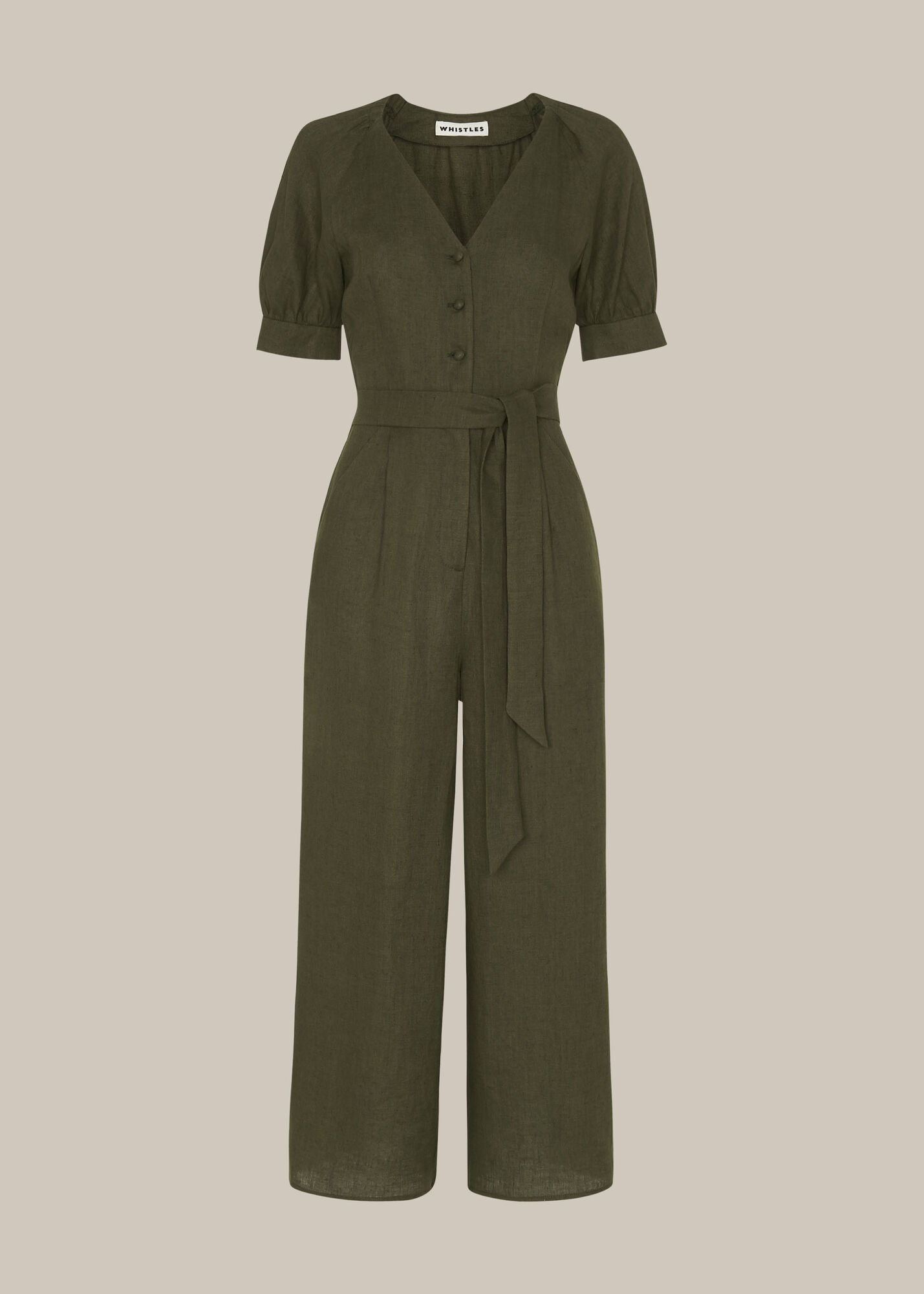 Khaki Nora Linen Jumpsuit | WHISTLES
