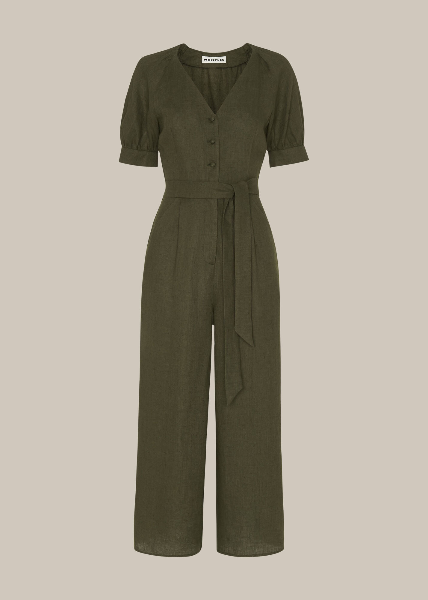 Khaki Nora Linen Jumpsuit WHISTLES Whistles UK