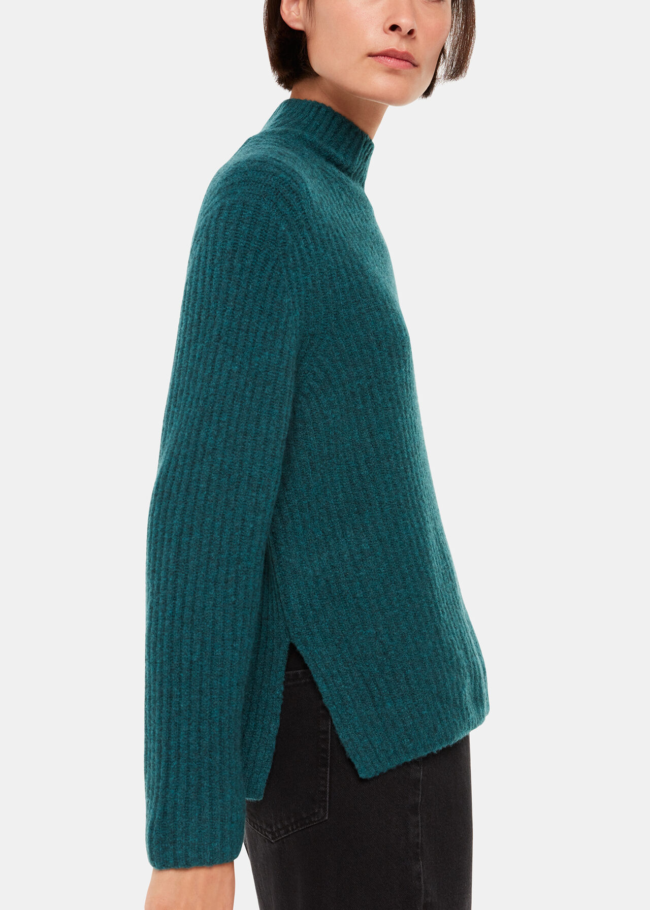 Wool Mix Rib Funnel Neck