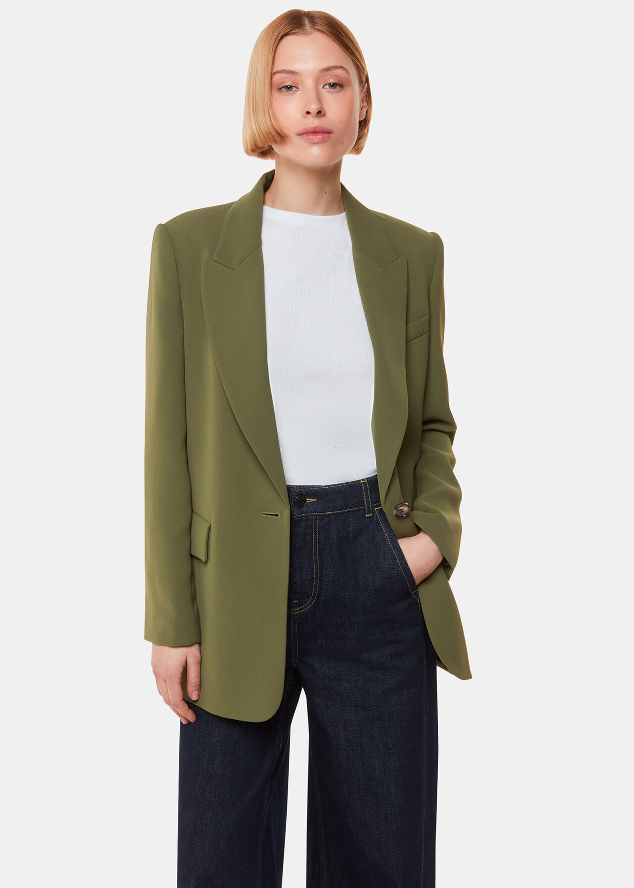 Khaki Green Boyfriend Blazer in a Relaxed Fit Whistles Whistles UK