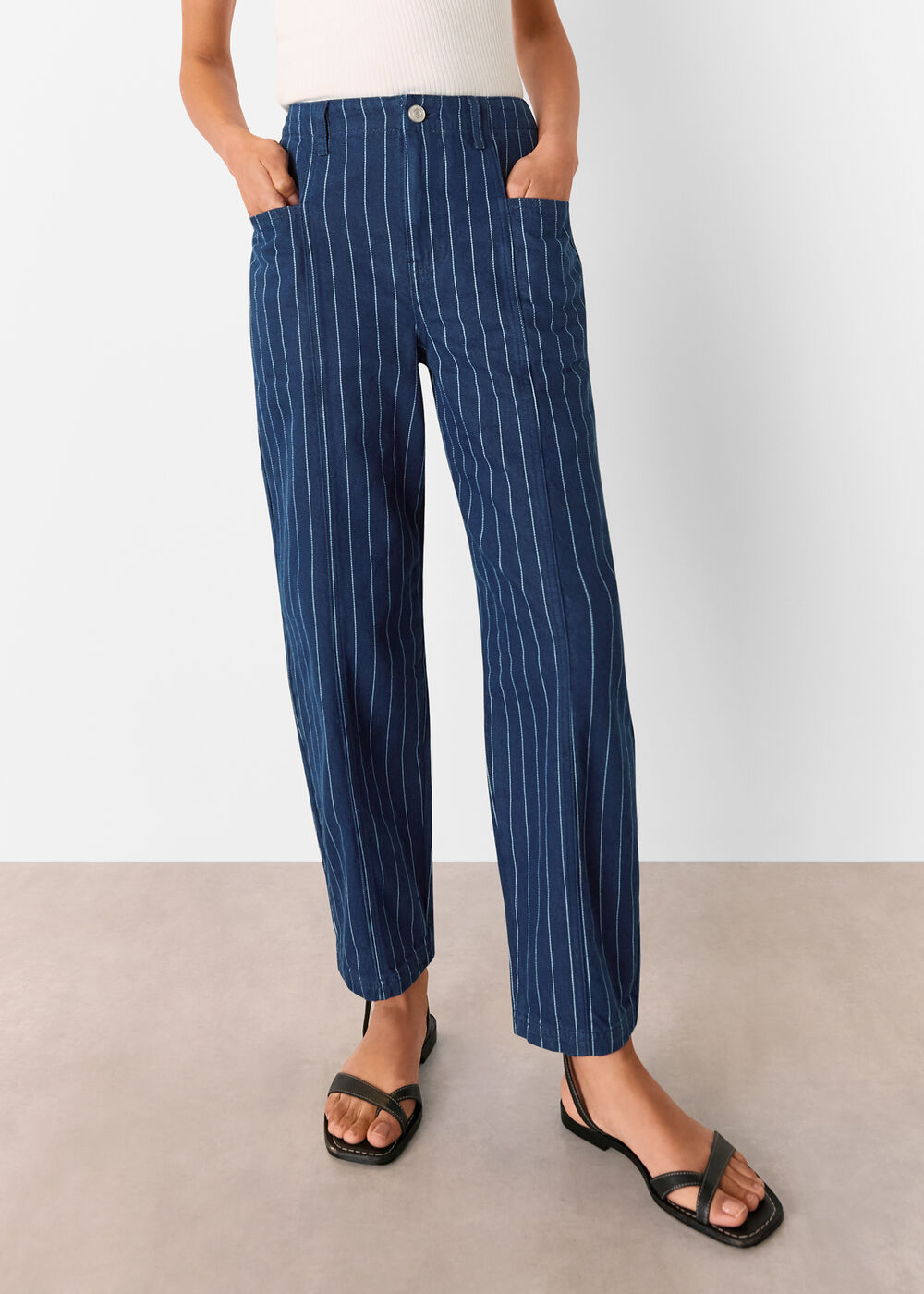 Pinstripe Barrel Leg Jean