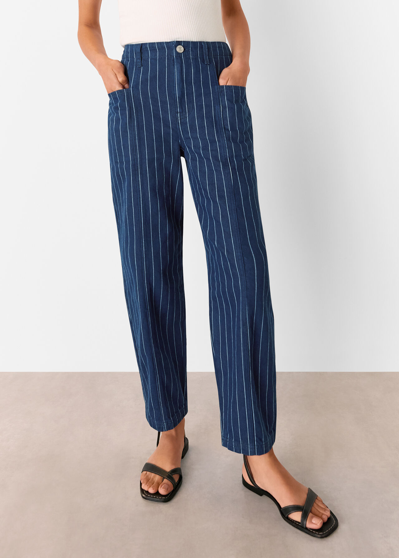 Pinstripe Barrel Leg Jean