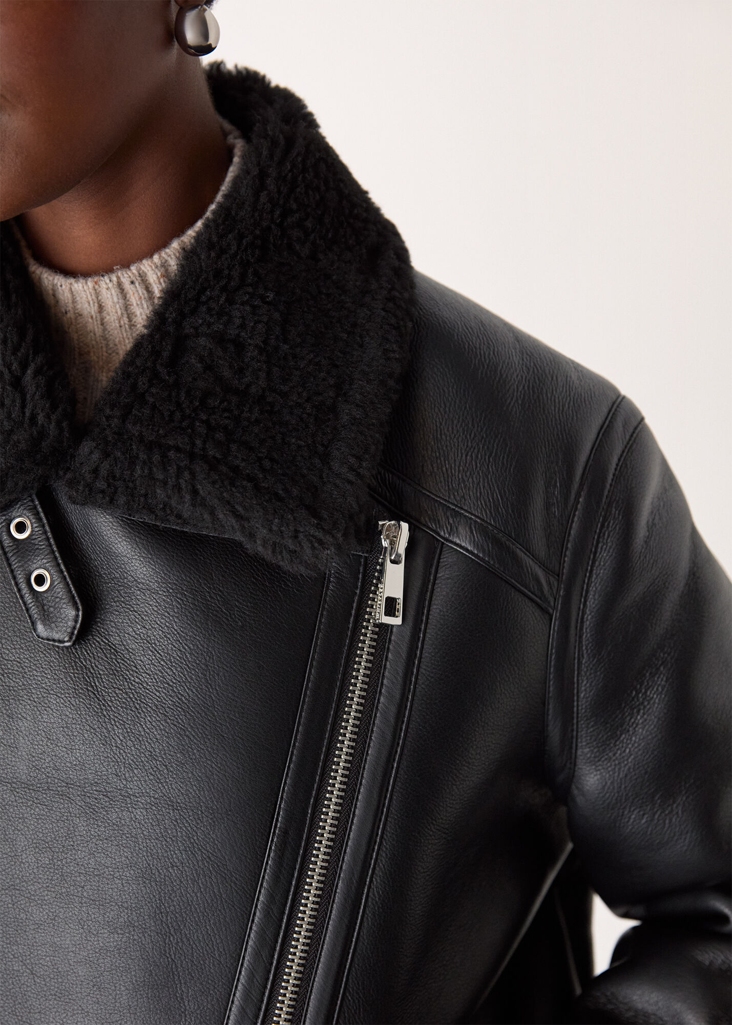 Black/Multi Faux Fur Aviator | WHISTLES | Whistles US |