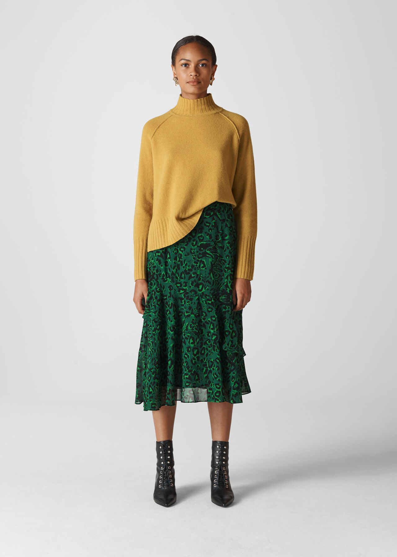 Green/Multi Jungle Cat Print Skirt | WHISTLES