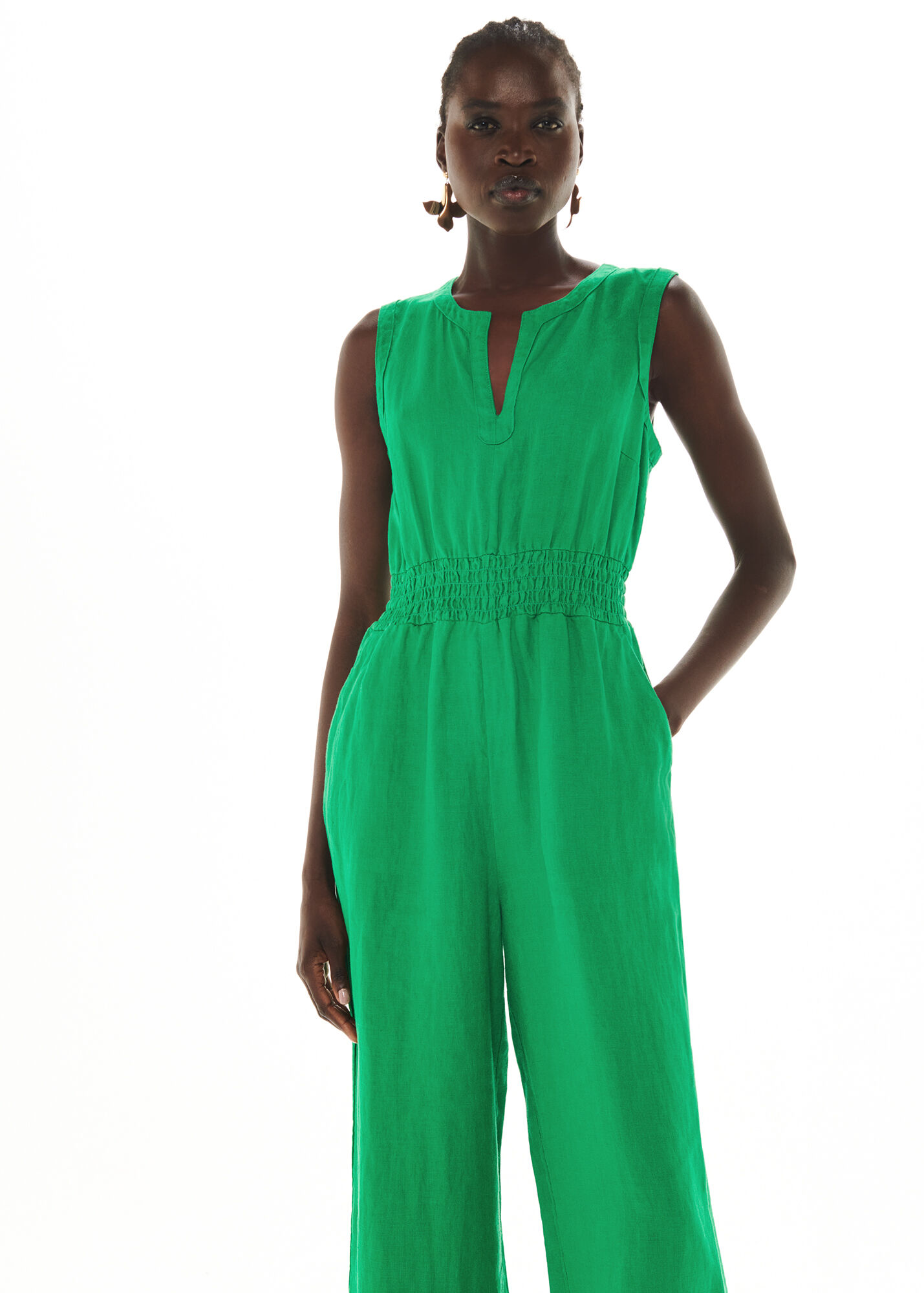 Green Danny Linen Jumpsuit WHISTLES