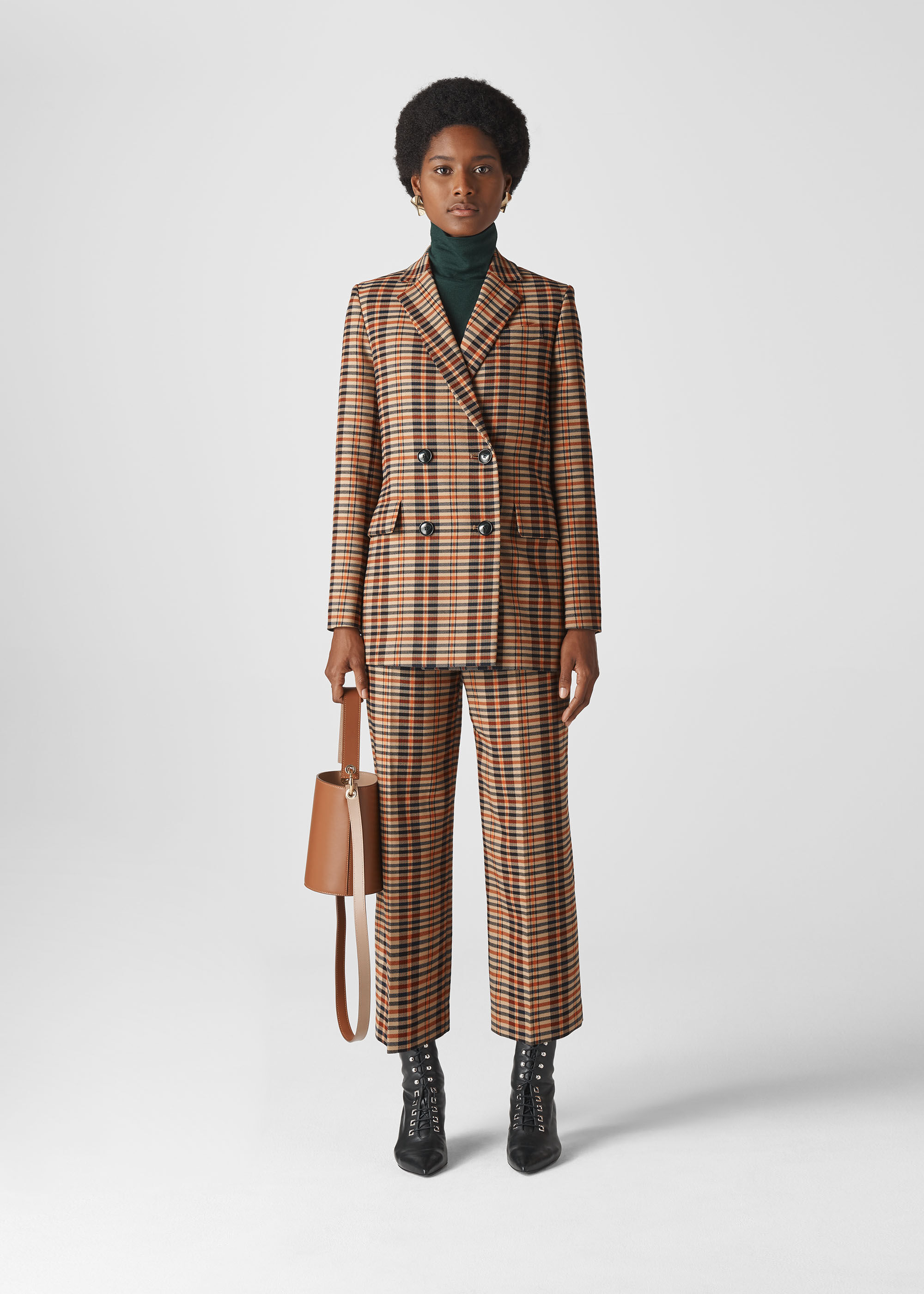 Double breasted checked store blazer