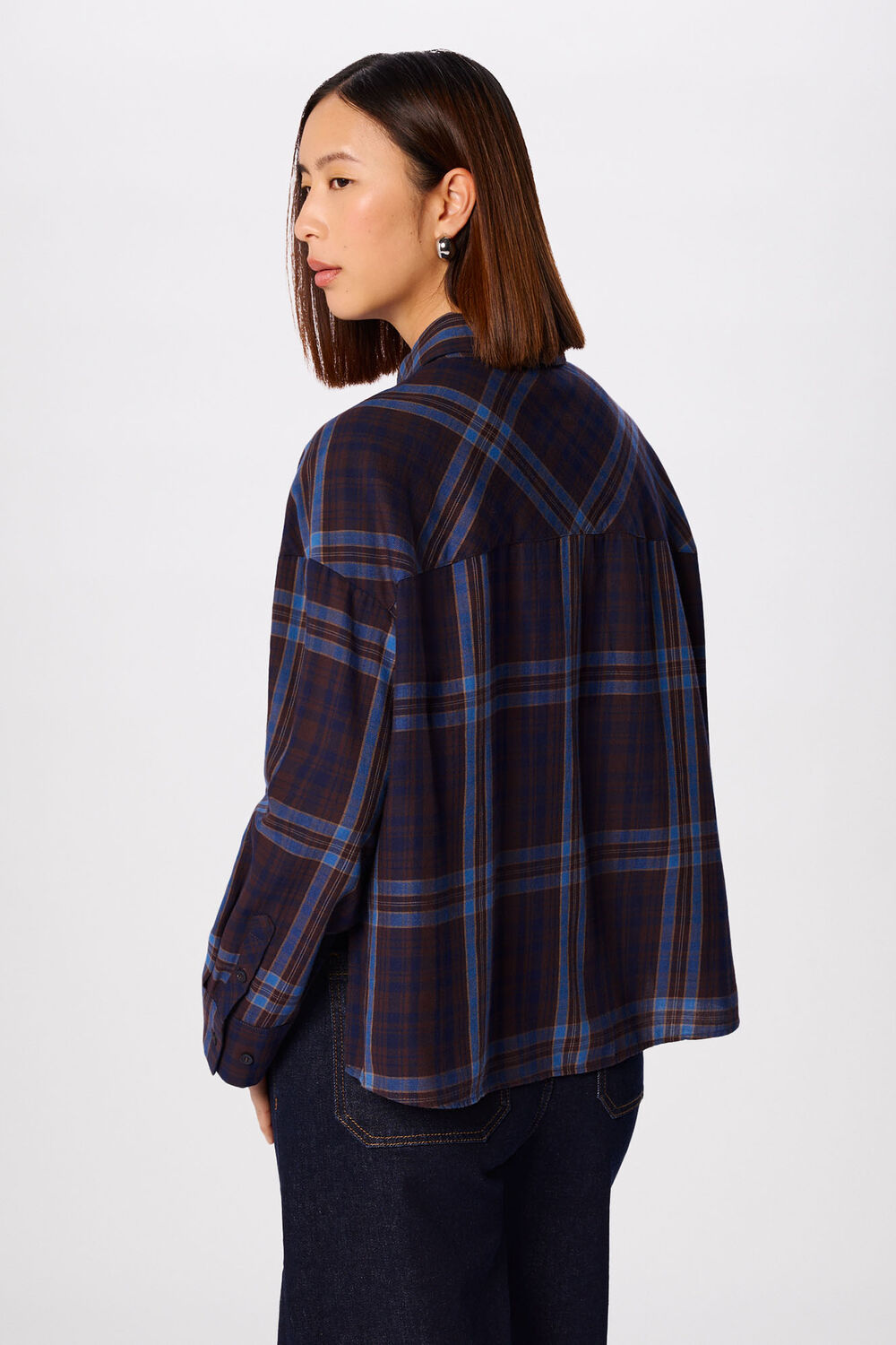 Blue Checked Brushed Cotton Shirt