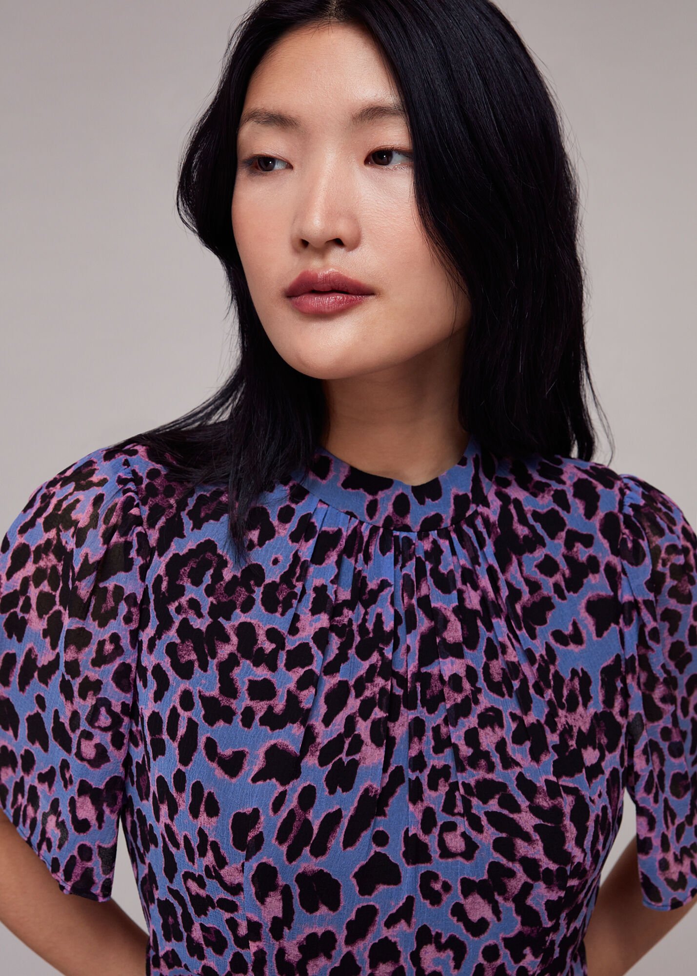 Purple Animal Cheetah Pleated Dress