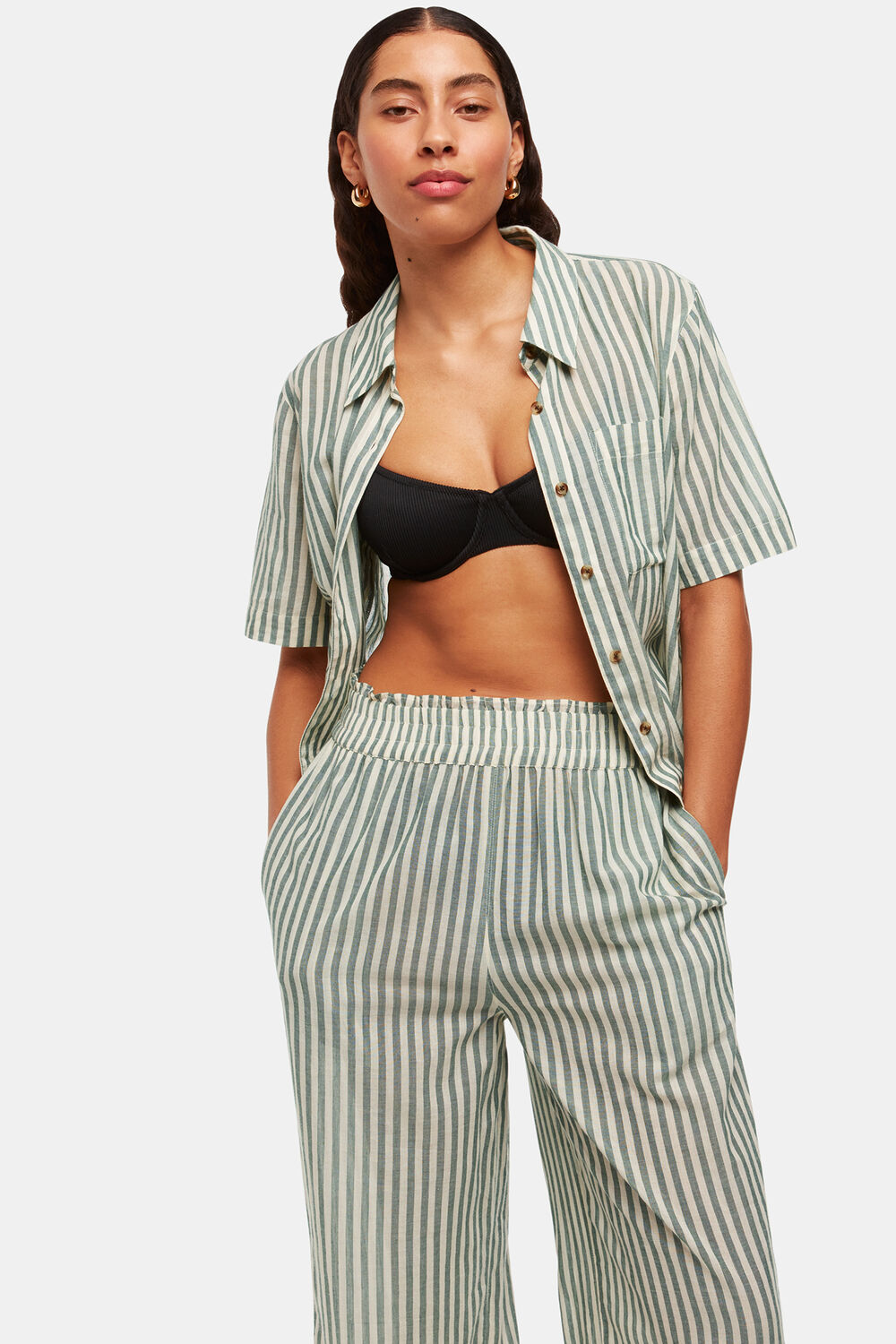 Green Stripe Beach Trouser