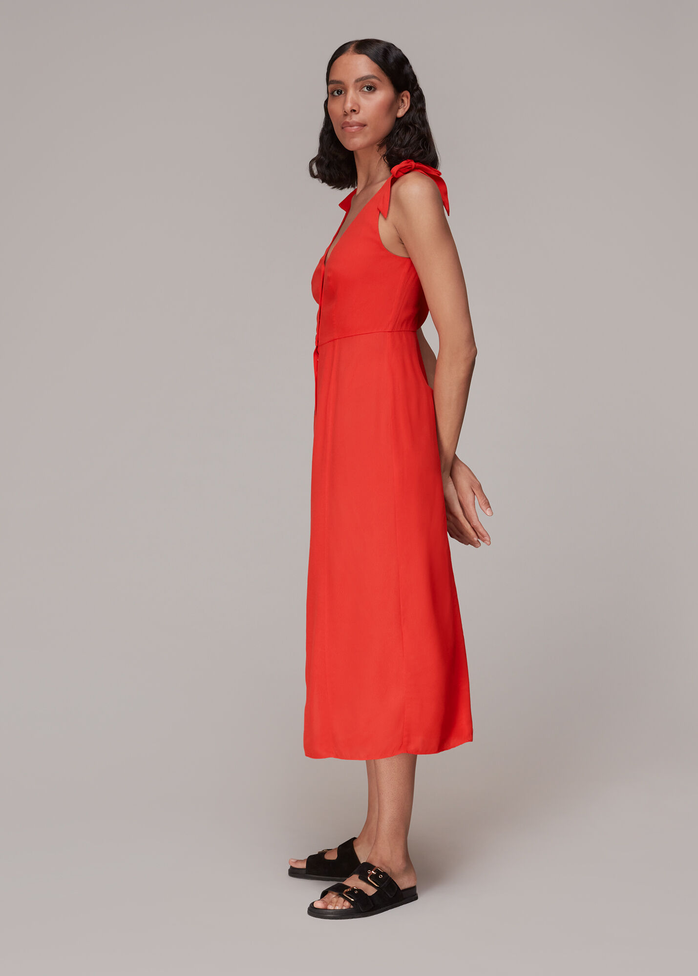 Red Hanna Tie Shoulder Dress WHISTLES