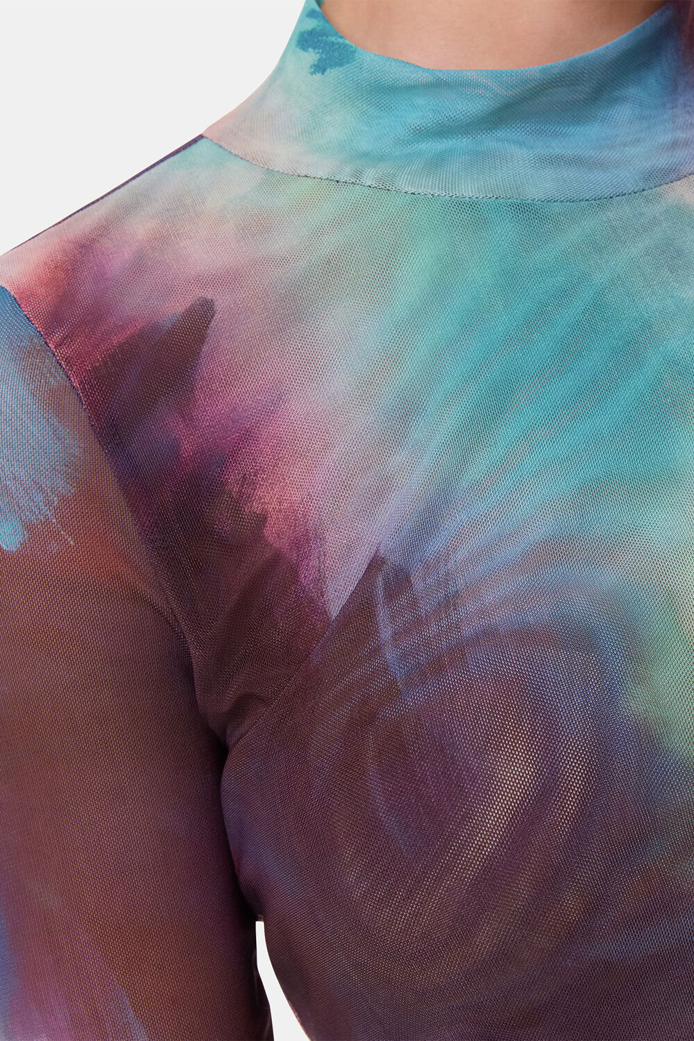 Oil Paint Print Mesh Top