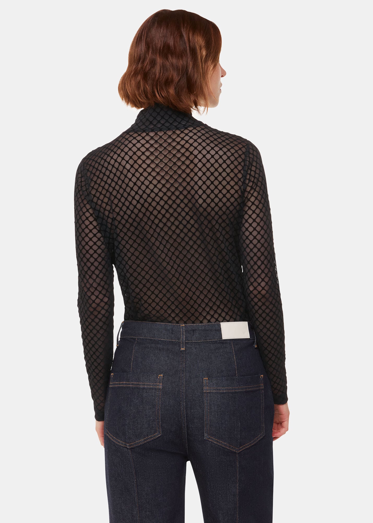 Black Checked Flocked Mesh Top | WHISTLES | Whistles US |