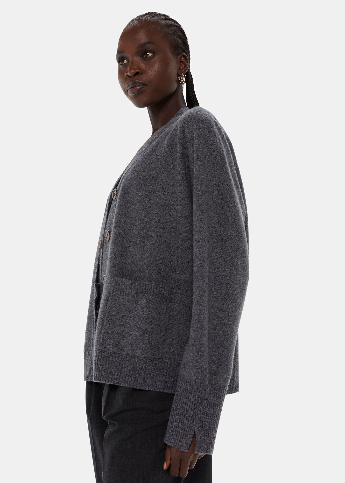 Dark Grey Wool Relaxed Pocket Cardigan | WHISTLES | Whistles
