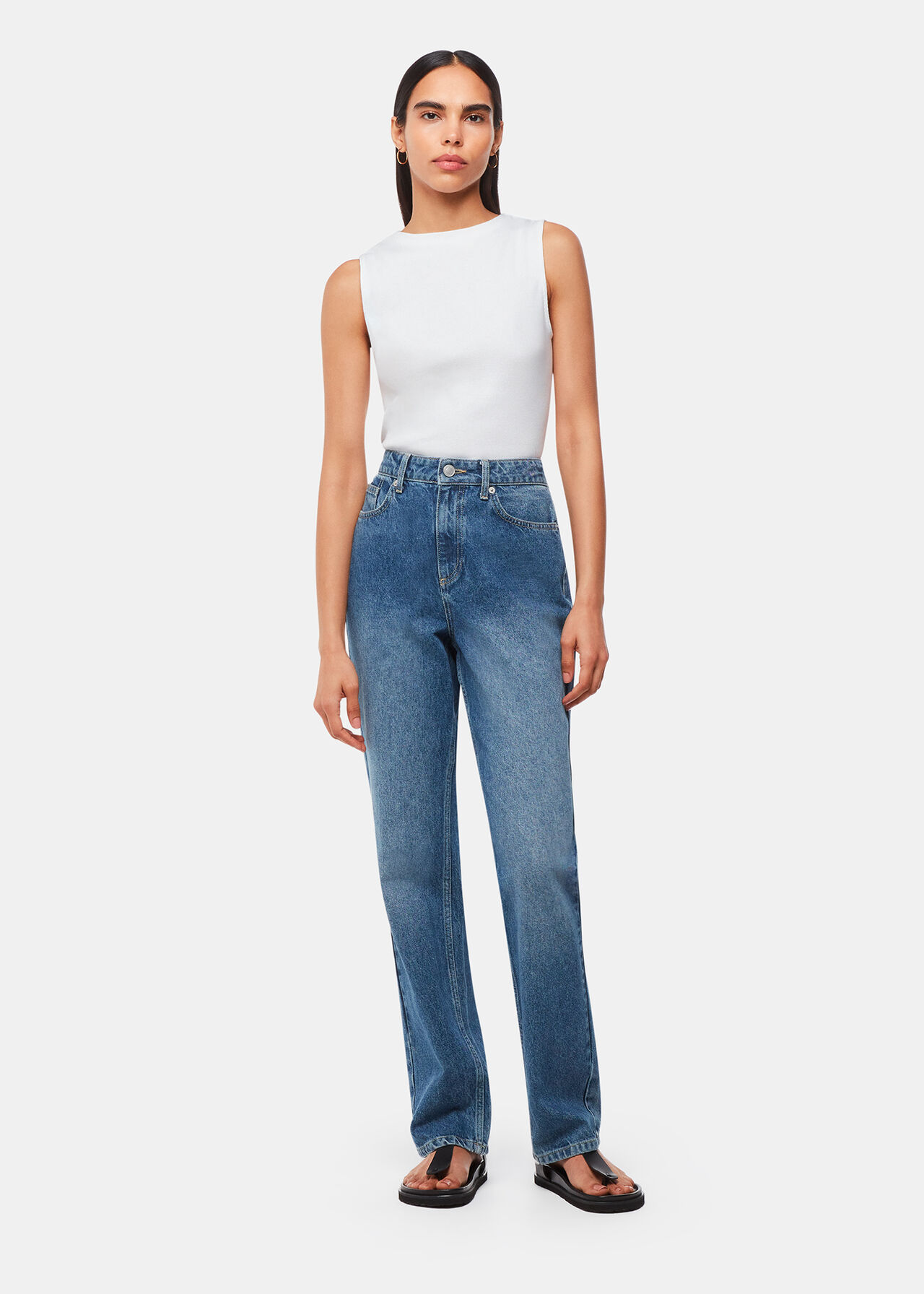High Neck Rib Detail Tee