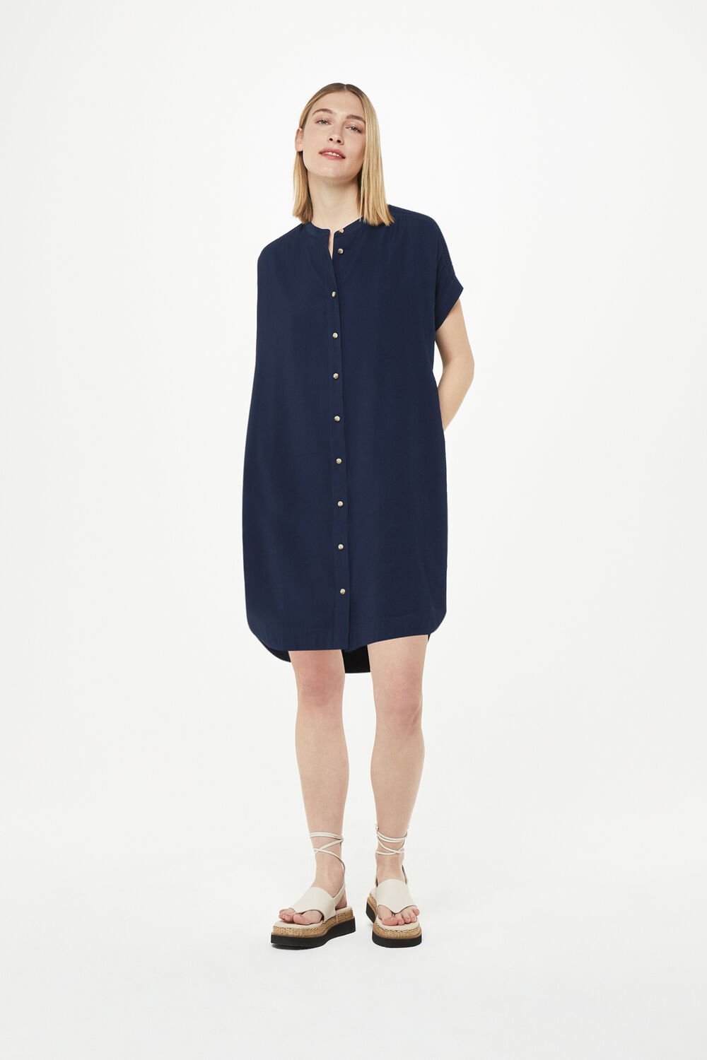 Navy Gathered Shoulder Mina Dress