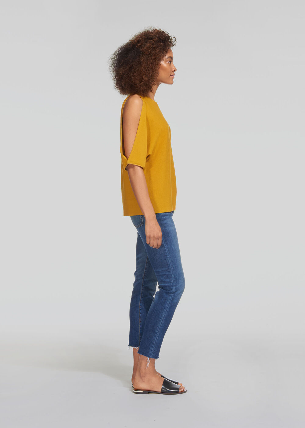 Split Shoulder Fine Knit Tee Yellow