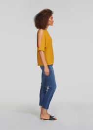 Split Shoulder Fine Knit Tee Yellow