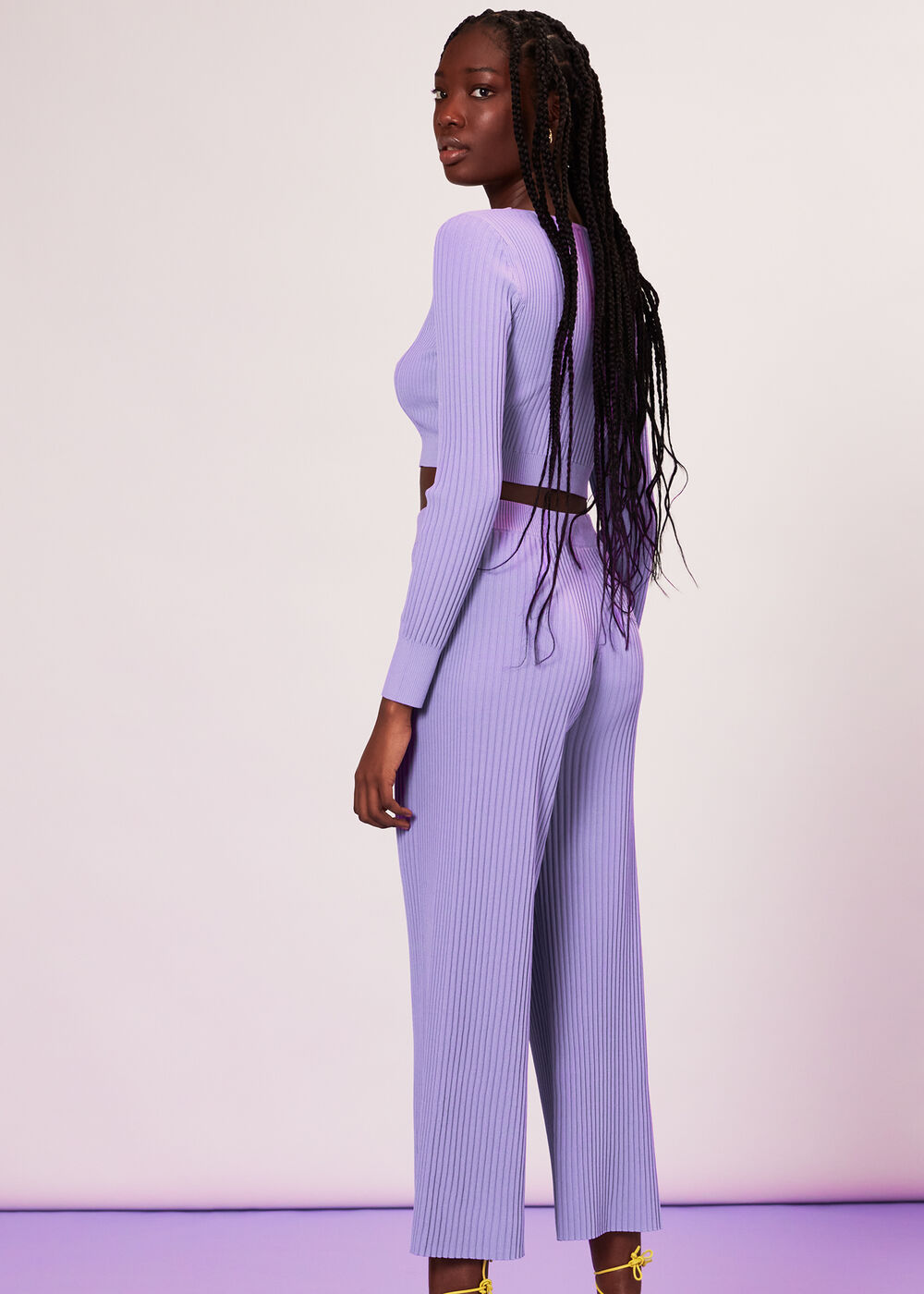 Wide Leg Rib Knit Trouser