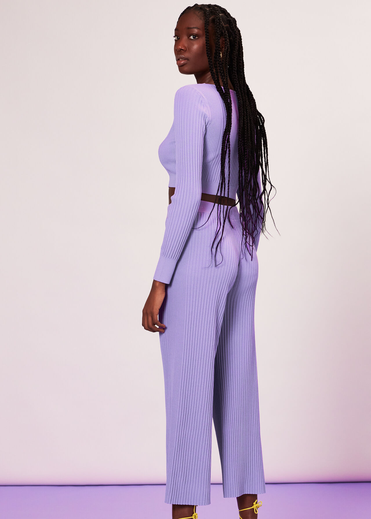 Wide Leg Rib Knit Trouser