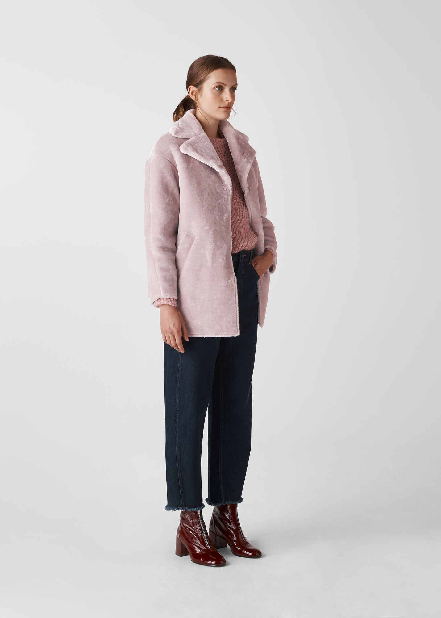 Whistles Women Faux Fur Cocoon Coat - Purple, White - L