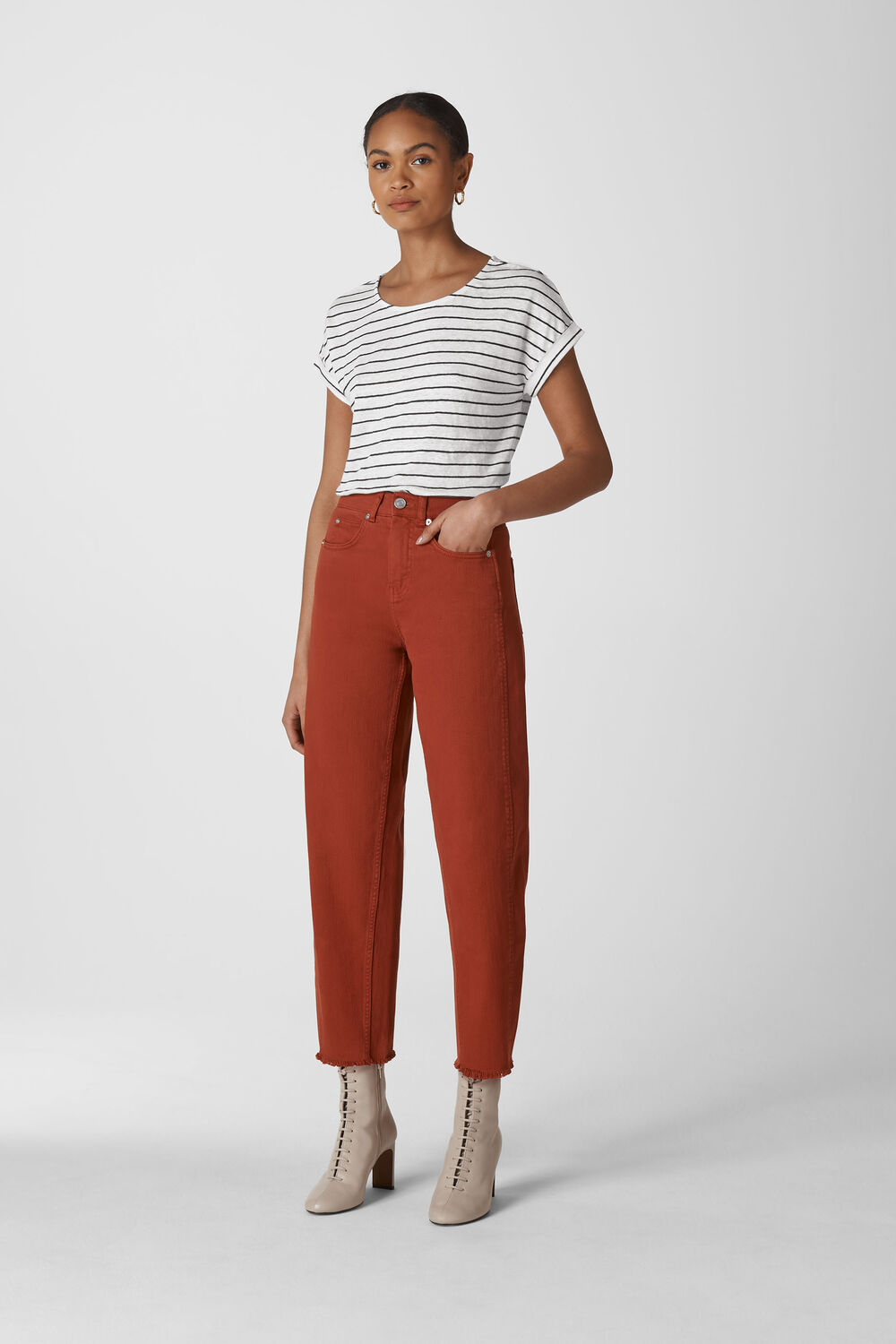 Stripe Relaxed Linen Tee Black and White