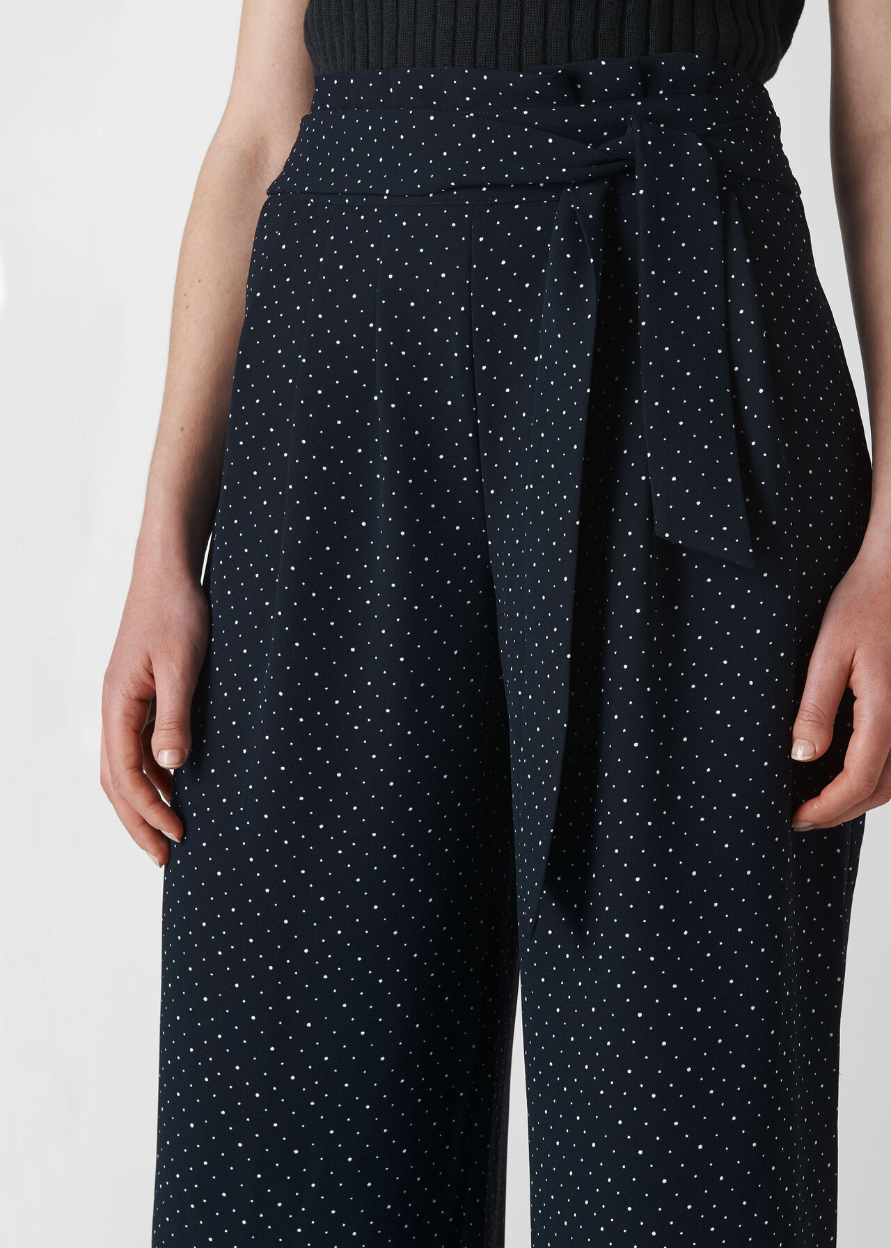 Micro Spot Tie Waist Trouser Navy/Multi