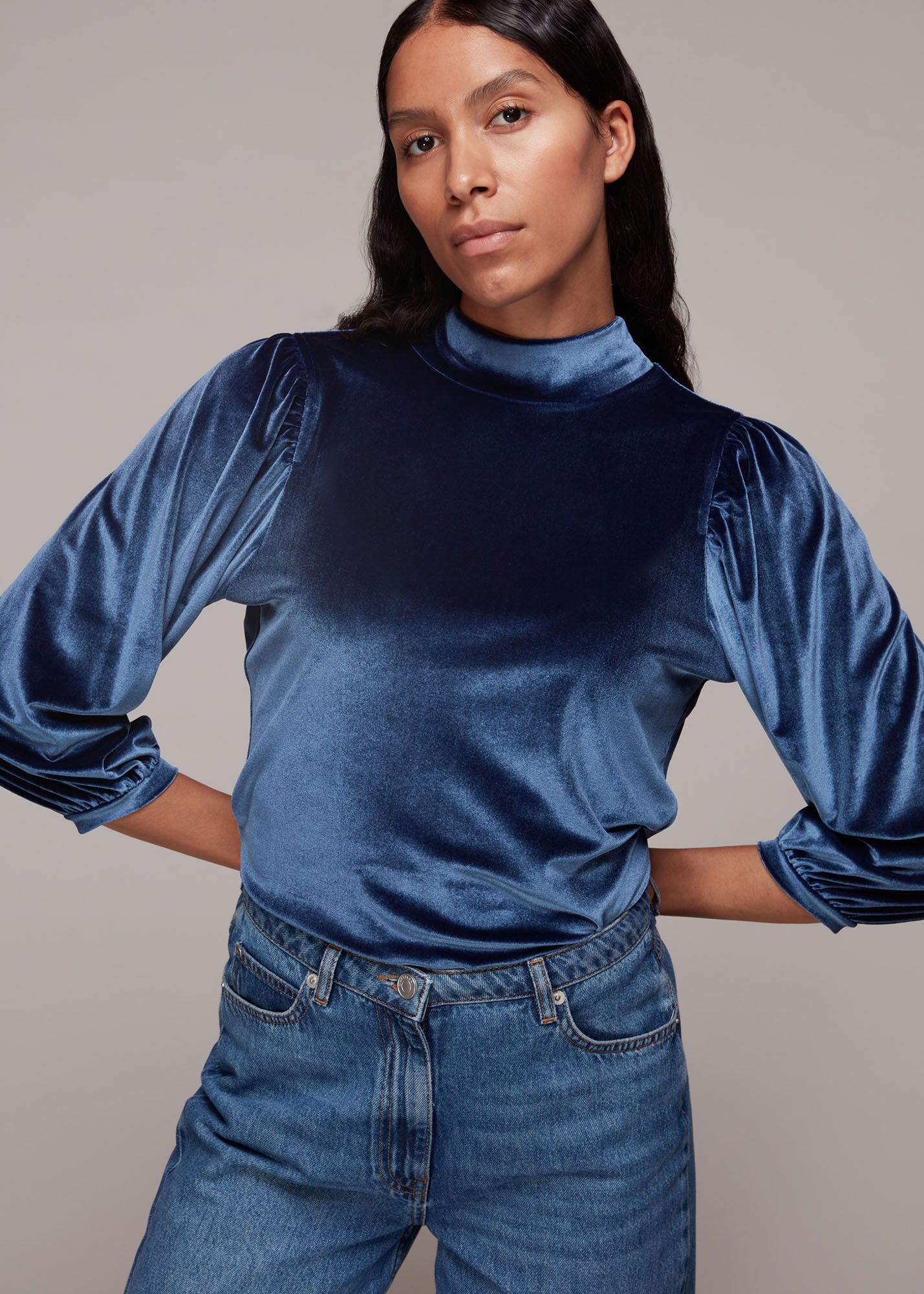 Navy Velvet Full Sleeve Top WHISTLES Whistles UK