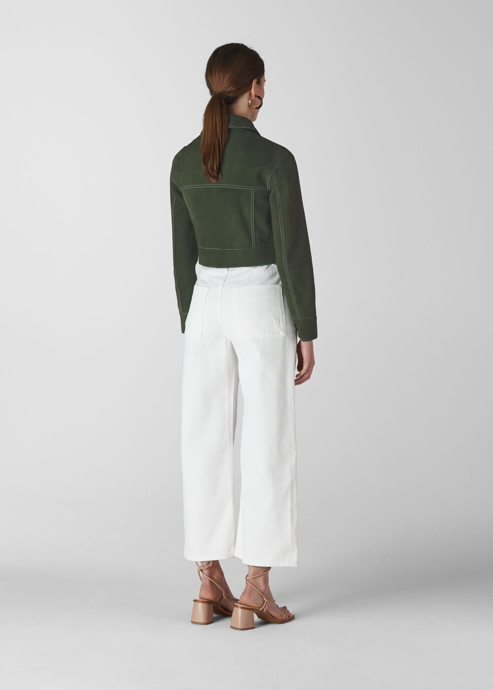 Grace Cropped Suede Jacket Khaki