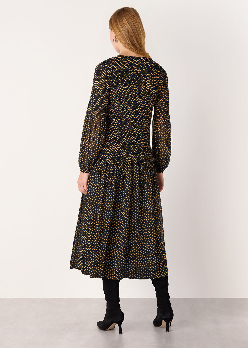 Spot Print Plisse Midi Dress