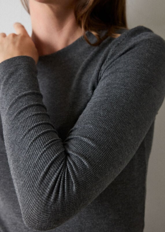 Dark Grey Essential Ribbed Crew