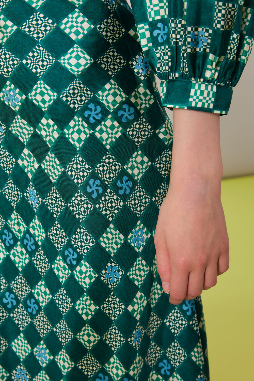 Silk Checkerboard Bias Skirt