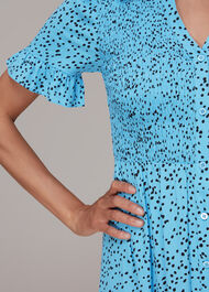 Spotted Dot Shirred Midi Dress