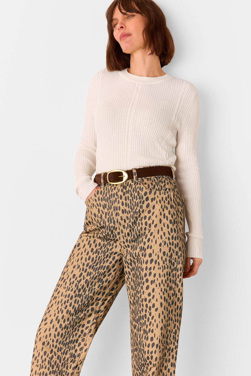 Animal Spot Barrel Leg Jean